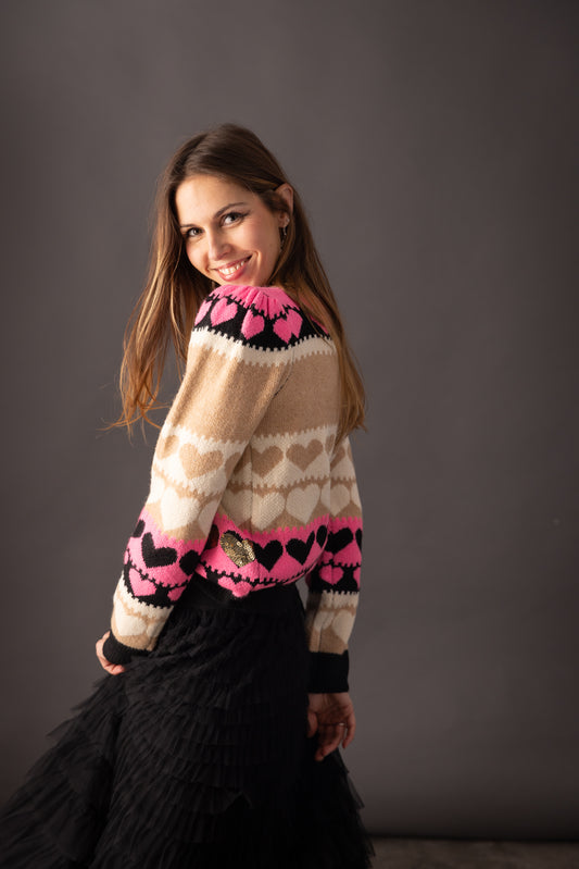Pull tricot COEUR Rose